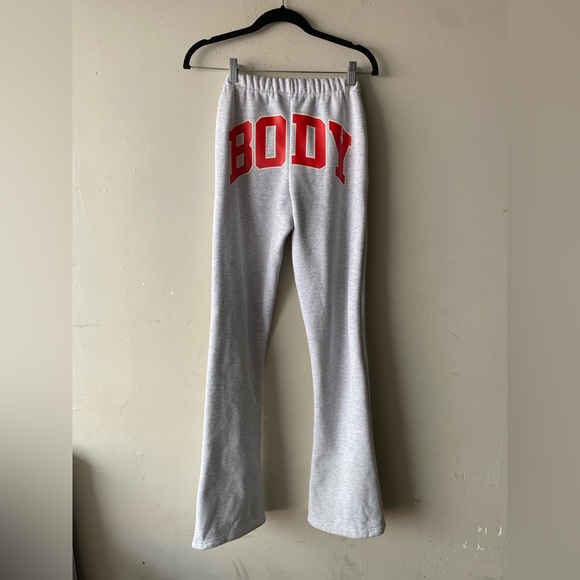 Body by Raven Tracy Backshot Sweatpants Grey Red Spellout Flare XS - Picture 3 of 6